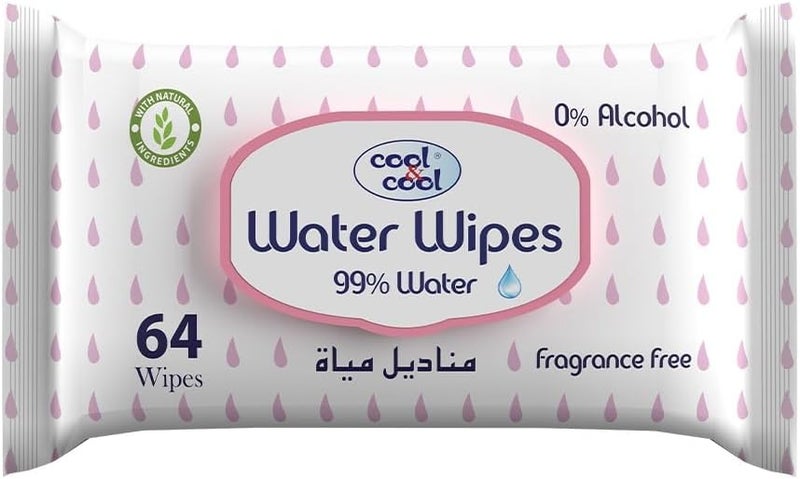 Cool & Cool Water Wipes - 99% Water, Fragrance-Free, Pack of 3 (192 Wipes) - Image 1